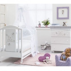 Schlafzimmer mit Kinderbett und Wickelauflage für Baby Sophia Azzurra Design - Geschenk matratze